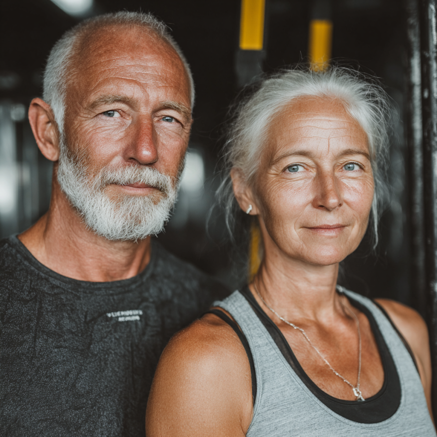 Grup de adulți maturi bucuroși după o sesiune de fitness